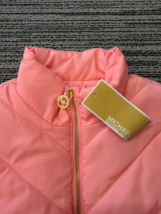 🔥🔥🔥NEW Michael Kors Bright Blush Coral Quilted Puffer Vest Jacket - Picture 2 of 7